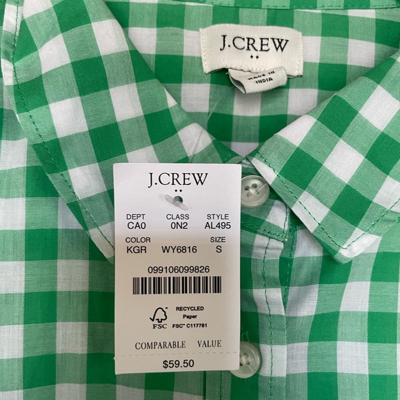 J.Crew Gingham Button Down Shirt Signature Green Picnic White Size Small NWT - Picture 3 of 4